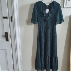 Moon River Teal Ruffle Midi Dress